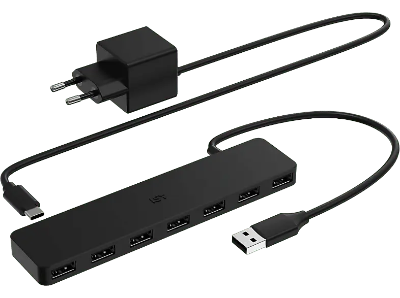ISY IHU-3002 Aktiver 7-Port USB-A 2.0 Hub, 1.2m Kabel, Schwarz; USB-Hub