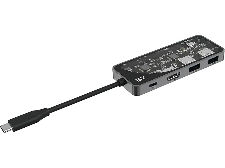 ISY IAD 1028-2 Multiport Adapter, USB-C 3.1, HDMI 2.0, 4K60p, Aluminium, Transparent/Silber