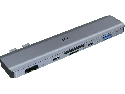 ISY IAD 1021-1 Multiport Adapter, USB-C 3.1, Gb-LAN, Micro-/SD, PD 100W, Aluminium, Silber