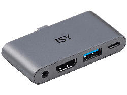 ISY IAD 1019-1 4-in-1 Multiport Adapter, USB-A 3.1, HDMI 2.0 4K60p, PD 3.0 100W, Aluminium, Grau