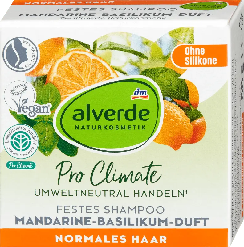 alverde NATURKOSMETIK Pro Climate Festes Shampoo mit Mandarine-Basilikum-Duft