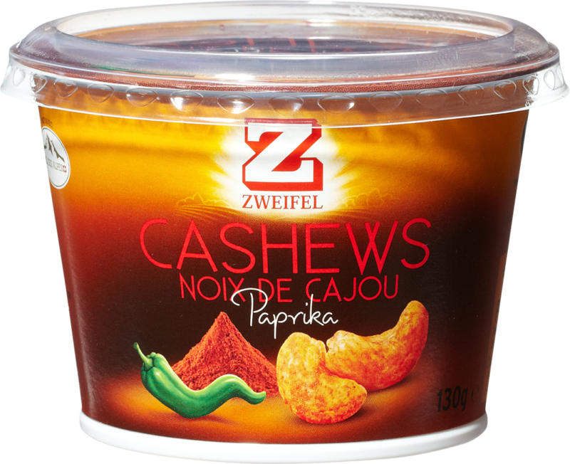 Spécialités à base de noix Zweifel, noix de cajou au paprika, 130 g