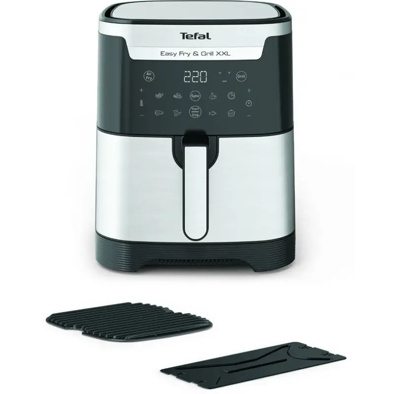 Уред за здравословно готвене с горещ въздух TEFAL EASY FRY & GRILL XXL EY801D15 2 в 1, 8 ПРОГРАМИ, 2 KG 6.50 L, СИВ/ЧЕРЕН