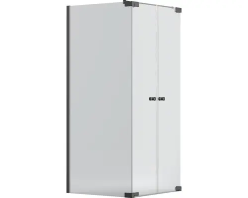 Pendeltür mit Seitenwand Jungborn Sette Anschlag rechts 800x750 mm Echtglas Klar hell schwarz mit schmutzabweisender Glasbeschichtung und Puffergriff