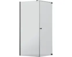 Drehtür mit Seitenwand Jungborn Sette 750x900 mm Anschlag rechts Echtglas Klar hell schwarz mit schmutzabweisender Glasbeschichtung und Puffergriff