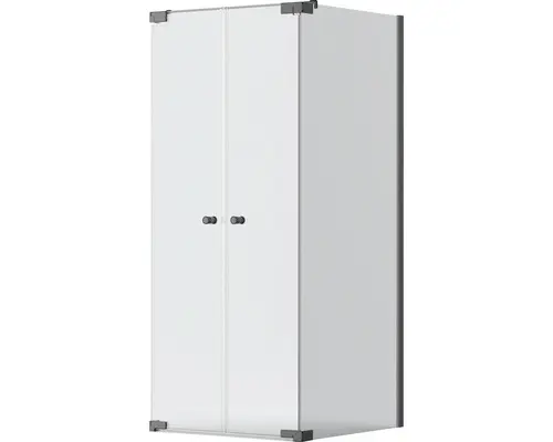 Pendeltür mit Seitenwand Jungborn Sette Anschlag links 1000x1000 mm Echtglas Klar hell schwarz mit schmutzabweisender Glasbeschichtung und Puffergriff