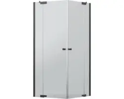 Eckeinstieg mit Drehtür Jungborn Sette 1000x750x2000 mm Echtglas Klar hell schwarz mit schmutzabweisender Glasbeschichtung und Puffergriff