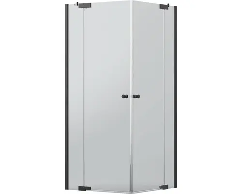 Eckeinstieg mit Drehtür Jungborn Sette 1000x750x2000 mm Echtglas Klar hell schwarz mit schmutzabweisender Glasbeschichtung und Puffergriff