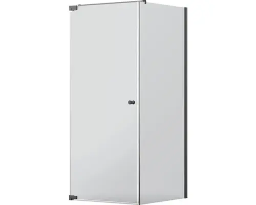 Drehtür mit Seitenwand Jungborn Sette 750x900 mm Anschlag links Echtglas Klar hell schwarz mit schmutzabweisender Glasbeschichtung und Puffergriff