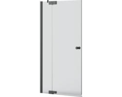 Badewannenfaltwand Jungborn Sette 2-teilig 1200x1600 mm Anschlag links Echtglas Klar hell schwarz mit Puffergriff