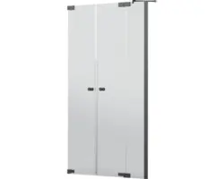 Pendeltür für Nische Jungborn Sette 1500x2000 mm Festteil rechts Echtglas Klar hell schwarz mit schmutzabweisender Glasbeschichtung und Puffergriff