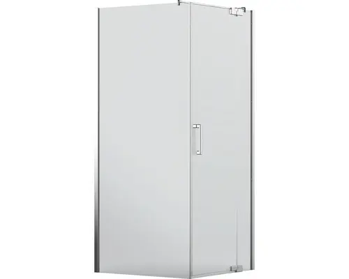 Drehtür mit Seitenwand Jungborn Sette 1000x800 mm Anschlag mit Festteil rechts Echtglas Klar hell chromoptik mit schmutzabweisender Glasbeschichtung und Stangengriff