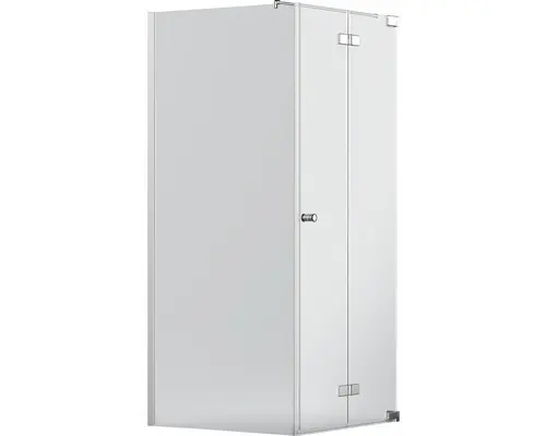 Drehfalttür mit Seitenwand Jungborn Sette 1000x800 mm Anschlag rechts Echtglas Klar hell chromoptik mit schmutzabweisender Glasbeschichtung und Puffergriff