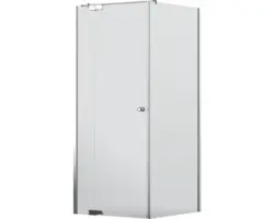 Drehtür mit Seitenwand Jungborn Sette 1000x900 mm Anschlag mit Festteil links Echtglas Klar hell chromoptik mit schmutzabweisender Glasbeschichtung und Puffergriff