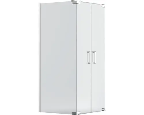 Pendeltür mit Seitenwand Jungborn Sette 900x900 mm Anschlag rechts Echtglas Klar hell chromoptik mit schmutzabweisender Glasbeschichtung mit Stangengriff