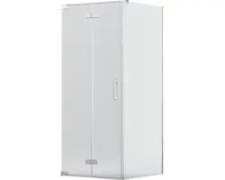 Drehfalttür mit Seitenwand Jungborn Sette 900x750 mm Anschlag links Echtglas Klar hell chromoptik mit schmutzabweisender Glasbeschichtung und Stangengriff