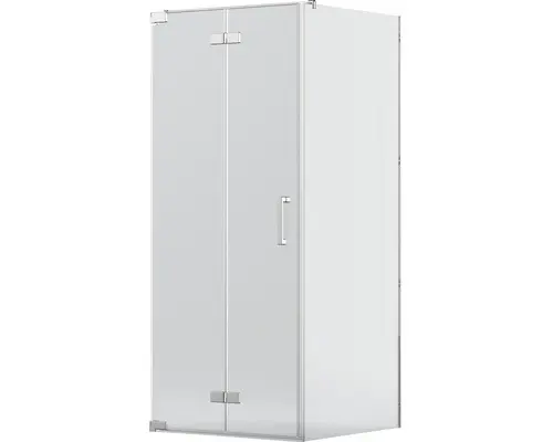 Drehfalttür mit Seitenwand Jungborn Sette 900x750 mm Anschlag links Echtglas Klar hell chromoptik mit schmutzabweisender Glasbeschichtung und Stangengriff