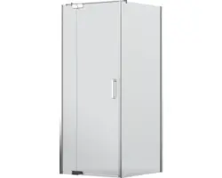 Drehtür mit Seitenwand Jungborn Sette 900x1000 mm Anschlag mit Festteil links Echtglas Klar hell chromoptik mit schmutzabweisender Glasbeschichtung und Stangengriff