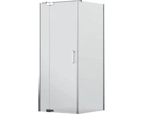 Drehtür mit Seitenwand Jungborn Sette 900x1000 mm Anschlag mit Festteil links Echtglas Klar hell chromoptik mit schmutzabweisender Glasbeschichtung und Stangengriff