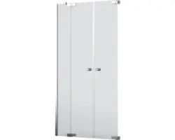 Pendeltür für Nische Jungborn Sette 1600x2000 mm Festteil links Echtglas Klar hell chromoptik mit schmutzabweisender Glasbeschichtung und Puffergriff