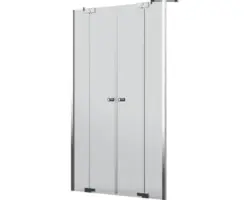 Pendeltür in Nische Jungborn Sette 1600x2000 mm 2 Festteilen Echtglas Klar hell chromoptik mit schmutzabweisender Glasbeschichtung und Puffergriff