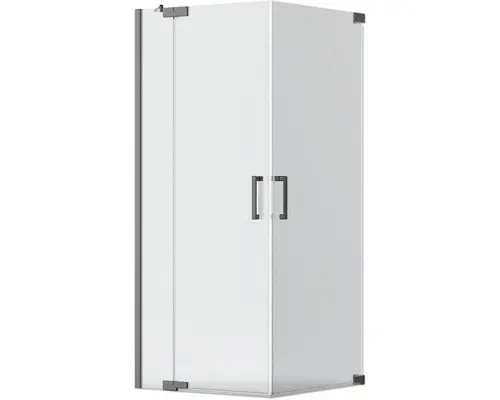 Eckeinstieg mit Drehtür Jungborn Sette 750x900x2000 mm Festteil rechts Echtglas Klar hell schwarz mit schmutzabweisender Glasbeschichtung und Puffergriff