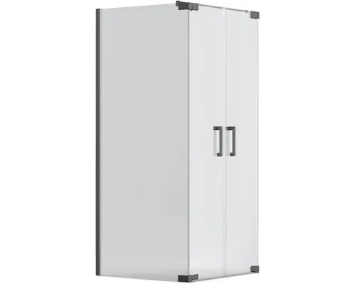 Pendeltür mit Seitenwand Jungborn Sette 800x900x2000 mm Anschlag rechts Echtglas Klar hell schwarz mit schmutzabweisender Glasbeschichtung mit Stangengriff