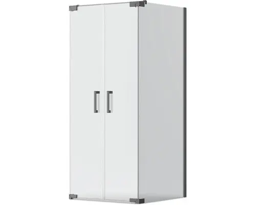 Pendeltür mit Seitenwand Jungborn Sette 1000x750x2000 mm Anschlag links Klar hell schwarz mit schmutzabweisender Glasbeschichtung und Stangengriff