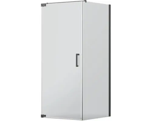 Drehtür mit Seitenwand Jungborn Sette 800x900x2000 mm Anschalg links Echtglas Klar hell schwarz mit schmutzabweisender Glasbeschichtung und Stangengriff