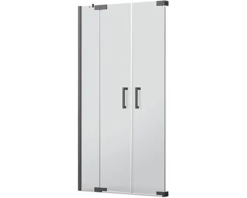 Pendeltür für Nische Jungborn Sette 1400x2000 mm Festteil links Echtglas Klar hell schwarz mit schmutzabweisender Glasbeschichtung und Stangengriff