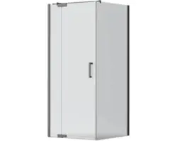 Drehtür mit Seitenwand Jungborn Sette 1000x1000x2000 mm Festteil links Echtglas Klar hell schwarz mit schmutzabweisender Glasbeschichtung und Stangengriff