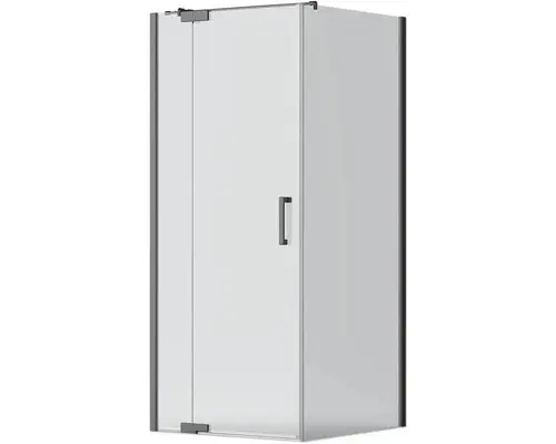 Drehtür mit Seitenwand Jungborn Sette 1000x1000x2000 mm Festteil links Echtglas Klar hell schwarz mit schmutzabweisender Glasbeschichtung und Stangengriff