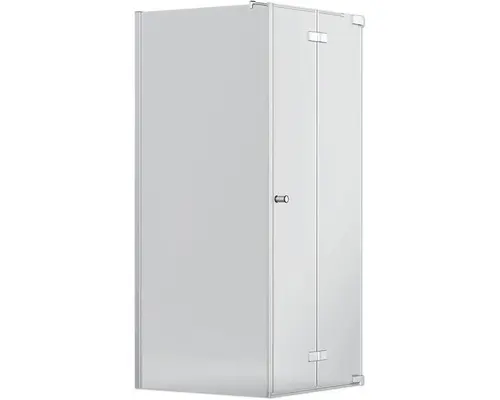 Drehfalttür mit Seitenwand Jungborn Sette 1000x1000 mm Festteil links Echtglas Klar hell silber mit schmutzabweisender Glasbeschichtung und Puffergriff