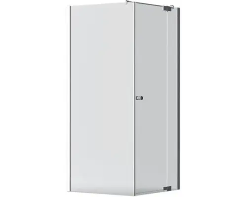 Drehtür mit Seitenwand Jungborn Sette 900x900x2000 mm Festteil rechts Echtglas Klar hell silber mit schmutzabweisender Glasbeschichtung mit Puffergriff