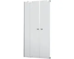 Pendeltür für Nische Jungborn Sette 1400x2000 mm Festteil links Echtglas Klar hell silber mit schmutzabweisender Glasbeschichtung und Puffergriff