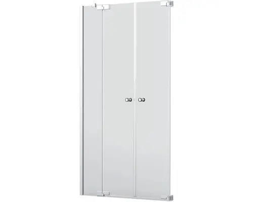 Pendeltür für Nische Jungborn Sette 1400x2000 mm Festteil links Echtglas Klar hell silber mit schmutzabweisender Glasbeschichtung und Puffergriff