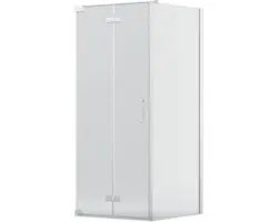 Drehfalttür mit Seitenwand Jungborn Sette 900x900 mm Festteil rechts Echtglas Klar hell silber mit schmutzabweisender Glasbeschichtung und Stangengriff