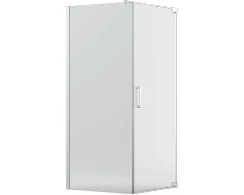 Drehtür mit Seitenwand Jungborn Sette 800x800x2000 mm Anschalg rechts Echtglas Klar hell silber mit schmutzabweisender Glasbeschichtung und Stangengriff