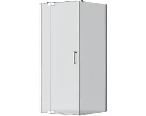 Drehtür mit Seitenwand Jungborn Sette 1000x1000x2000 mm Festteil links Echtglas Klar hell silber mit schmutzabweisender Glasbeschichtung und Stangengriff