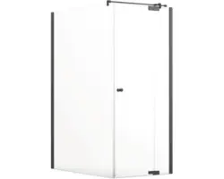 Drehtür mit Seitenwand Jungborn Sette 1400x900x2000 mm Festteil links Klarglas Echtglas Klar hell schwarz