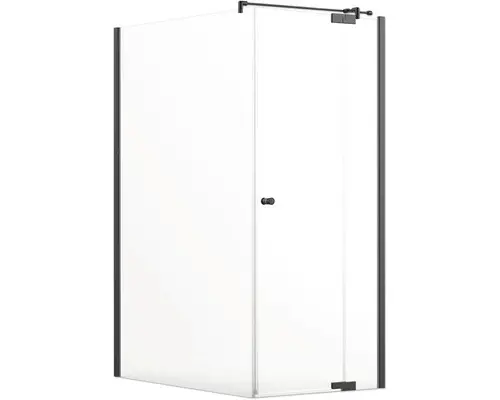 Drehtür mit Seitenwand Jungborn Sette 1400x900x2000 mm Festteil links Klarglas Echtglas Klar hell schwarz