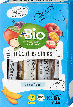 dm-drogerie markt dmBio Fruchteis-Sticks Frucht-Wassereis auf Saftbasis 3 Sorten (Exotic / Apfel-Holunderblüte / Apfel-Erdbeere) - bis 15.07.2024
