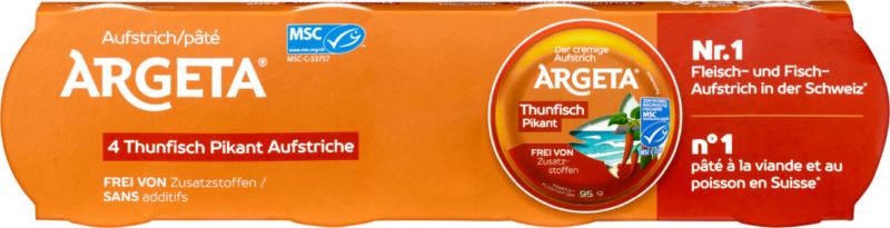 Argeta Aufstrich Thunfisch pikant, 4 x 95 g