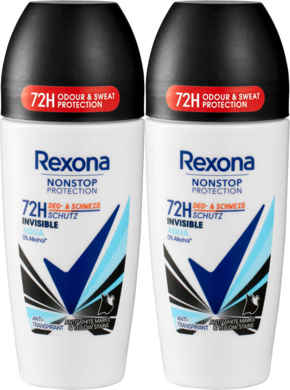 Deodorante roll-on Invisible Aqua Rexona , 2 x 50 ml