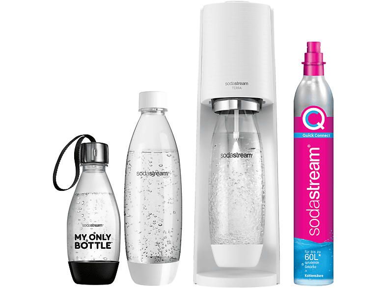 Sodastream Terra Vorteilspack Wassersprudler mit 3 Flaschen, CO² Zylinder inklusive , Weiß