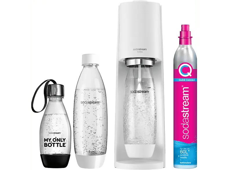 Sodastream Terra Vorteilspack Wassersprudler mit 3 Flaschen, CO² Zylinder inklusive , Weiß