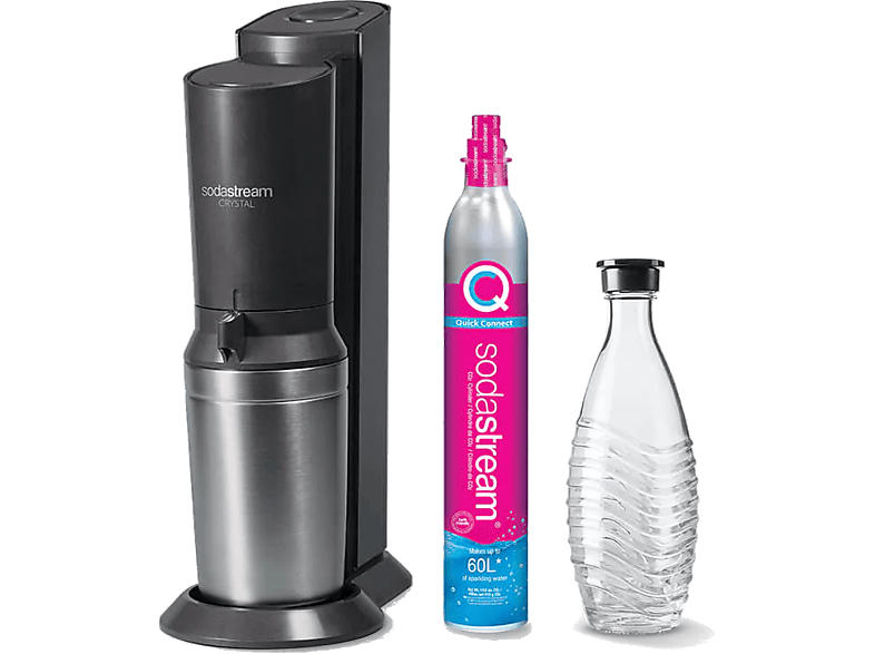 SOdastream Crystal 3.0 Quick-Connect Wassersprudler mit 1 Flasche, CO² Zylinder inklusive , Schwarz