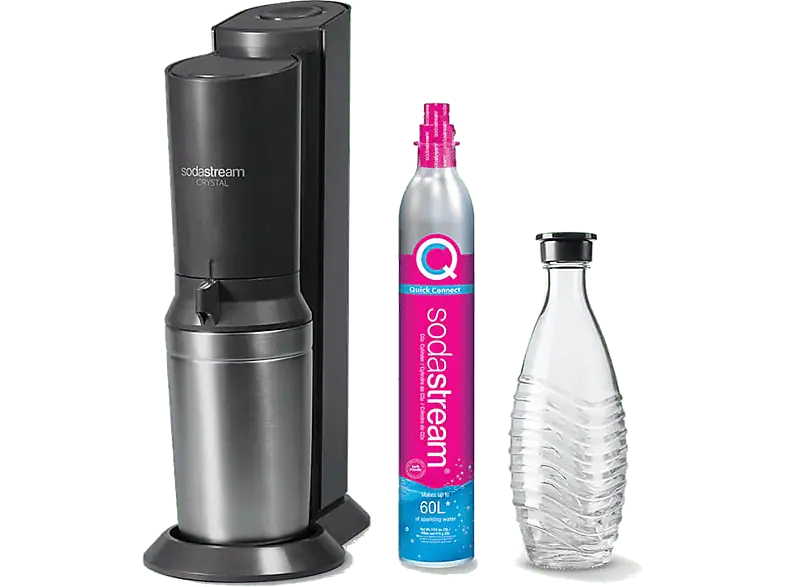 Sodastream Crystal 3.0 Quick-Connect Wassersprudler mit 1 Flasche, CO² Zylinder inklusive , Schwarz