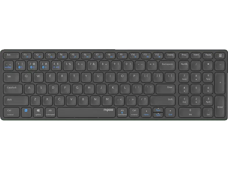 RAPOO E9700M Tastatur, Multi-Mode, Bluetooth/USB 2.4GHz, qwertz, Aluminium, Dunkelgrau