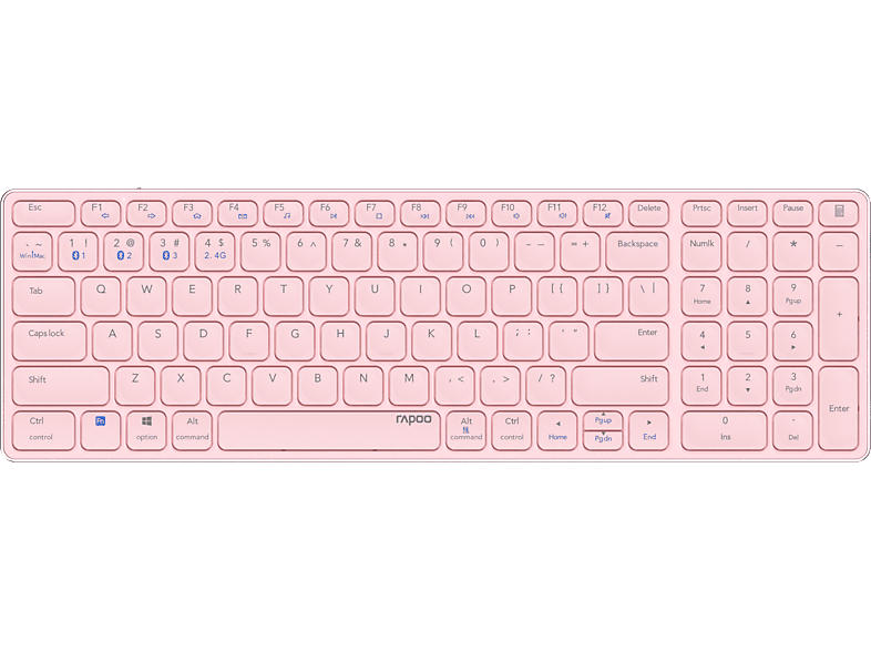 Rapoo E9700M Tastatur, Multi-Mode, Bluetooth/USB 2.4GHz, qwertz, Aluminium, Rosa